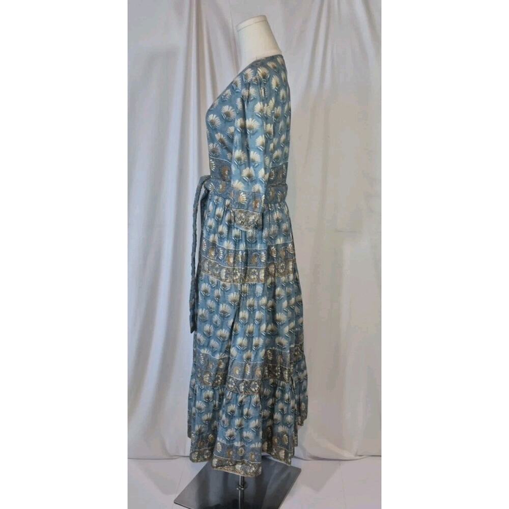 Victoria Dunn Bermuda Blossom Blue Green Floral Cotton Midi Dress Large - Picture 7 of 12